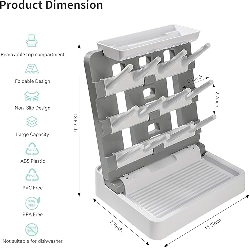 Baby Bottle Drying Rack, Vertical Standing Bottle Dryer Rack Holder-Space Saving Baby Bottle Drying Rack for Countertop-Holds Up to 12 Baby Bottles & Cup - Jamouz