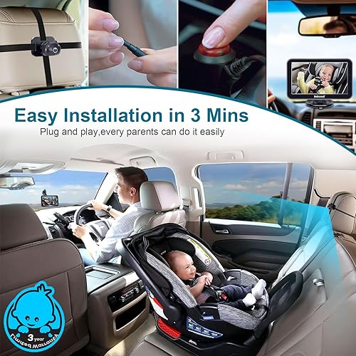 DoHonest Baby Car Camera 7-Inch: USB Plug and Play Easy Setup 360 Degree Rotating Backseat Camera Two Kids HD 1080P Rear Facing Car Seat Camera Clear Night Vision -V9 Black - Jamouz