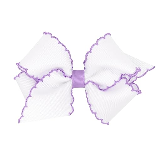 Wee Ones Girls' Classic Grosgrain Moonstitch Edge Hair Bow on a WeeStay Hair Clip, Medium, White with Light Pink - Jamouz