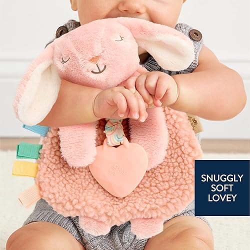 Itzy Ritzy - Itzy Lovey Including Teether - Baby Lovey with Teether, Textured Ribbons & Dangle Arms - Features Crinkle Sound, Sherpa Fabric and Minky Plush (Pink Bunny) - Jamouz
