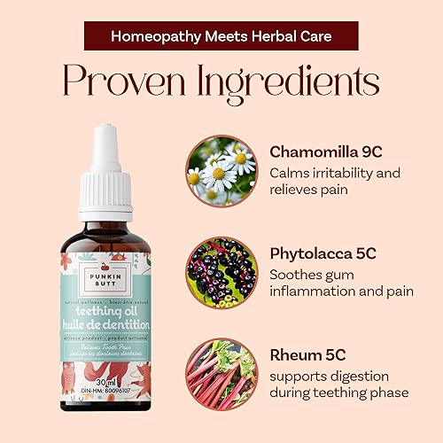 Punkin Butt Teething Oil - 1 oz - 100% Natural, for Babies - Proprietary Blend Includes Chamomile, Sunflower, Peppermint, and Clove - Baby Teething Relief with No Added Chemicals - Jamouz