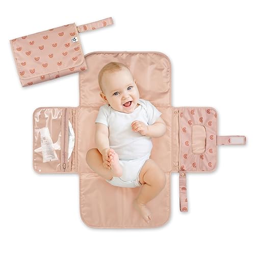 Tiny Twinkle Portable Diaper Changing Pad, Foldable Waterproof Baby Change Pad for Newborn Girl & Boy with Smart Wipes Pocket (Beige Checkers) - Jamouz