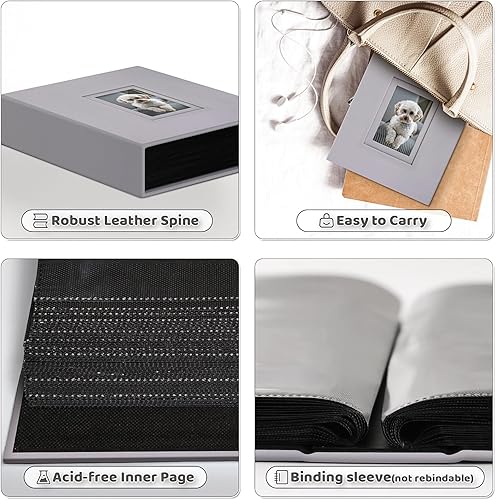 Popotop Photo Album 4x6 300 Pockets with Leather Hardcover Cover, Small Photo Album Holder Book with 50Pcs Pages for Family Travel Wedding Baby Gifts - Jamouz