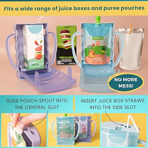 Dinneractive Sip Wiz - Baby Pouch Holder No Squeeze Pouch Food Pouches & Juice Box Holder - Anti-Squeeze Yogurt Pouch Reusable Toddler Essentials - Jamouz