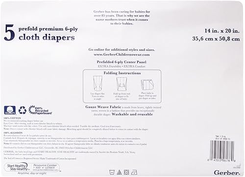 Gerber Prefold Premium 6-Ply Cloth Diapers, 5-Pack - Jamouz