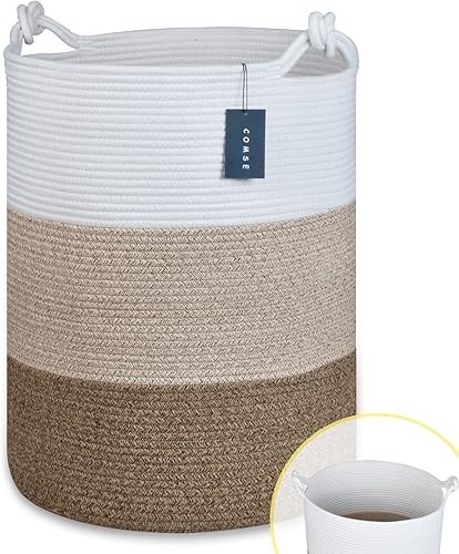 COMSE Extra Large Blanket Basket, High Storage Basket, Tall Rope Laundry Basket, 15.7”x 21.7”, Cotton Rope Basket, XXXL Laundry Basket, Toy Basket, Clothes Baskets,White/Cadet Blue/Navy Blue - Jamouz