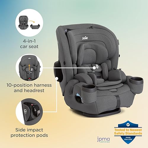 Joie Saffron SI 4-in-1 Car Seat – Car Seat for Infants to Toddlers to Big Kids - 4 Modes, 10-Position No-Rethread Headrest & Harness (Dove) - Jamouz