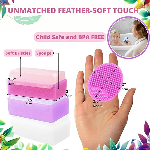 Cradle Cap Brush for Babies - Baby Sponge for Bathing Newborn Bath Essentials | Cradle Cap Treatment - Baby Brush and Comb Set Newborn | Baby Bath Sponges for Newborns (5-Pack Pink) - Jamouz