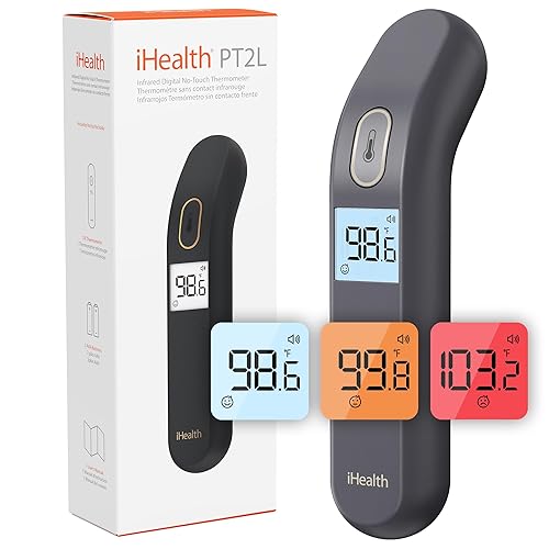 iHealth Touchless Forehead Thermometer for Adults, Babies & Kids - 1-Second Fast Reading, Color-Coded Fever Alert, FSA/HSA Eligible - Silent Mode, Digital Thermometer for Home Use - PT2L Black - Jamouz