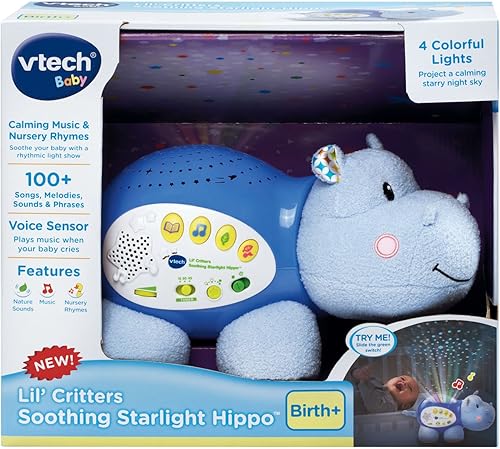 VTech Baby Lil' Critters Soothing Starlight Hippo, Blue - Jamouz
