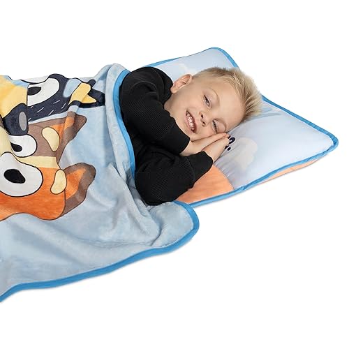 NoJo Bluey for Real Life Toddler Nap Mat - Includes Attached Pillow and Fleece Blanket - Jamouz
