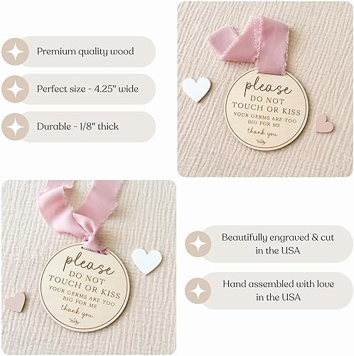 Please Do Not Touch or Kiss Baby Sign, Do Not Touch Baby Wooden Sign, No Touching Baby Car Seat Sign or Stroller Tag, Do Not Touch Sign for Newborn Baby - Jamouz