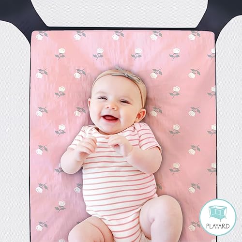 The Peanutshell 3-Pack Fitted Playard Sheets - Soft & Breathable Baby Girl Mini Crib Sheets, Pack N Play Mattress, Fits Standard Playard Pack Play Mattresses - Pink Roses & Ditsy - Jamouz