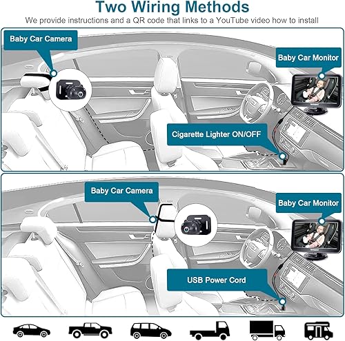 DoHonest Baby Car Camera 7-Inch: USB Plug and Play Easy Setup 360 Degree Rotating Backseat Camera Two Kids HD 1080P Rear Facing Car Seat Camera Clear Night Vision -V9 Black - Jamouz