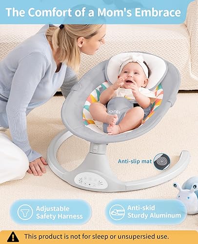 LAREX Baby Swings Electric Baby Swing Bluetooth Infant Swing Portable Rocker with 5 Speeds, 1 Seat Position, Remote Control, Grey - Jamouz