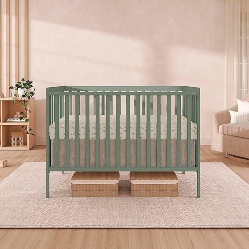 Synergy 5-In-1 Convertible Crib In White, made of New Zealand Pine wood, JPMA & Greenguard Gold Certified, features 3 mattress height settings - Jamouz