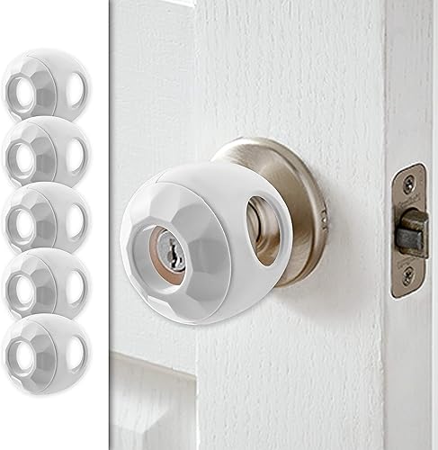 Door Knob Safety Cover for Kids - 5 Pack - Baby Proof Door Knob Covers - Door Locks for Kids Safety Child Proof - White - Jamouz