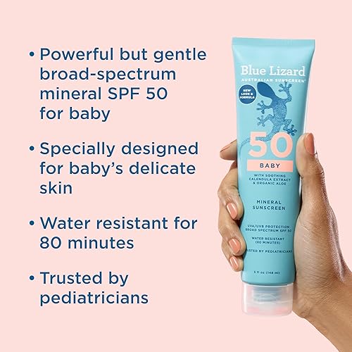 Blue Lizard BABY Mineral Sunscreen with Zinc Oxide, SPF 50+, Water Resistant, UVA/UVB Protection with Smart Cap Technology - Fragrance Free, , 5 oz. Tube - Jamouz