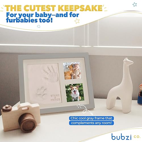 Bubzi Co Baby Footprint Kit, Baby Foot and Hand Print Kit, Baby Keepsake Frame, Nursery Pictures Frames, Hand Print Mold Kit, New Mom Gifts, Baby Newborn Essentials Must Haves, Baby Shower Gifts - Jamouz