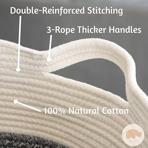 Little Hippo XXXL Large Cotton Rope Basket (22'x14') 100% Natural Cotton! Rope Basket, Woven Storage Basket, Large Basket, Blanket Basket Living Room, Toy Basket, Pillow Basket (White & Brown) - Jamouz