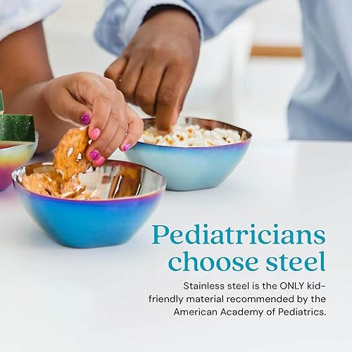 Ahimsa Stainless Steel Bowls for Kids - Pediatrician Designed, 12oz Toddler Bowl, Non Toxic Stainless Steel Snack Bowls Set, Non Plastic Kids Bowl, Dishwasher Safe (Set of 4 Classic) - Jamouz