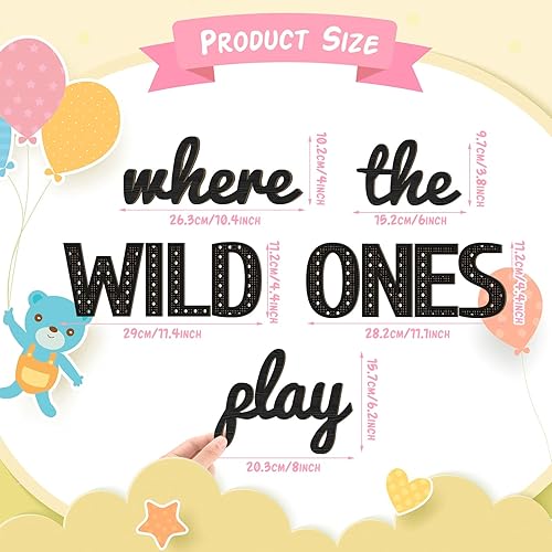 Where the Wild Ones Play Nursery Sign Wooden Playroom Wall Decor Playroom Decoration Word Play Sign for Baby Wall Plaques(23 Inch,Black) - Jamouz