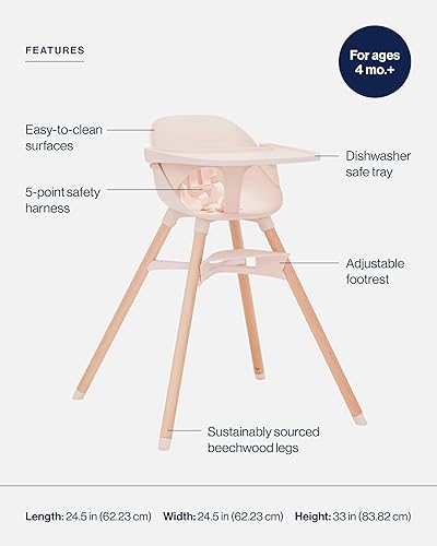 Lalo The Chair Convertible 3-in-1 High Chair - Wooden High Chair for Babies & Toddlers, Baby High Chair with Dishwasher Safe Tray, Adjustable Footrest, Coconut - Jamouz