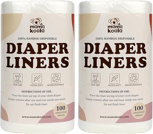 Mama Koala Disposable Natural Diaper Liners for Cloth Diapers, 200 Sheets (2 Pack) - Jamouz