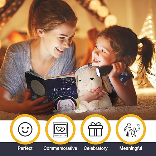 Baptism Gifts for Girls, Baby Dedication Gift, Christening Gifts for Baby Girls, Baptism Gifts Set Include 7'' Plush Bunny and Let's Pray Book in Keepsake Box. - Jamouz