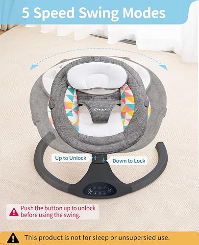 LAREX Baby Swings Electric Baby Swing Bluetooth Infant Swing Portable Rocker with 5 Speeds, 1 Seat Position, Remote Control, Grey - Jamouz