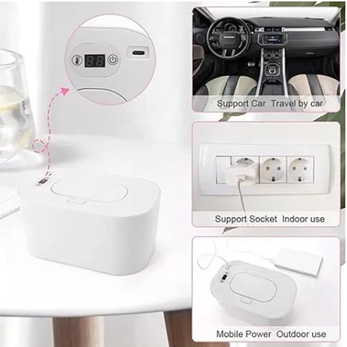 Baby Wipes Warmer, Baby Wipe Warmer And Baby Wet Wipes Dispenser,Wet Wipe Warmer PP Intelligent Adjustable Temperature Safe To Use Infant Wipes Heater Wireless Car Charging(White) - Jamouz