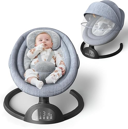 Baby Swings for Infants, Portable Baby Swing for Indoor and Outdoor, Bluetooth Baby Swing with Music Speaker, 5 Point Harness Belt, 5 Speeds and Timing - Jamouz