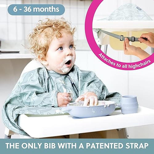 BIBaDO - Long Sleeve Baby Bibs - Babies & Toddlers 6-36 Months - Coverall Baby Led Weaning Bib - Easy Wipe, Soft & Waterproof - Jamouz