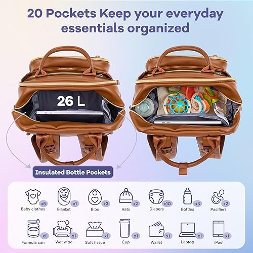 RUVALINO Diaper Bag Backpack, Multifunction Travel Pack Maternity Baby Changing Bags, Large Capacity, Waterproof, Black - Jamouz