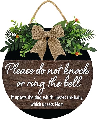 Sleeping Baby Protective Dogs Plsease Do Not Knock or Ring the Doorbell Round Wooden Door Hanger,Nursery,Front Door,Door Knob Decor,Living Room Sign, Wall Decor, Hanging Wood Decor Sign (12x12inch) - Jamouz