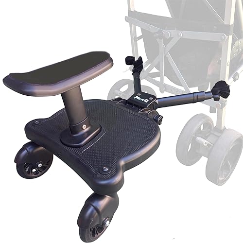 2025 New - MateQ Universal Stroller Board with Detachable Seat – 2in1 Sit or Stand Ride-On for Toddlers – 360° Swivel Wheels, Easy Fit for 99% of Strollers, Holds Up to 55 lbs - Jamouz
