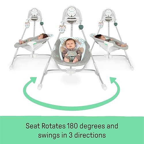 Ingenuity InLighten 5-Speed Baby Swing - Swivel Infant Seat, 5 Point Safety Harness, Nature Sounds, Lights - Nally Owl - Jamouz