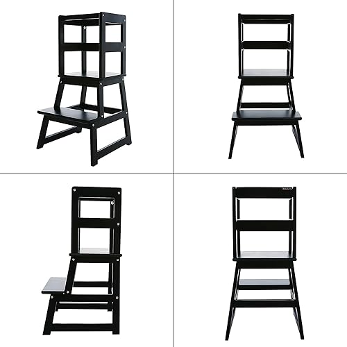 SDADI Kids Kitchen Step Stool Holds up to 150 Pounds with Safety Rail, White - Jamouz