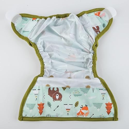 Baby Cloth Diaper Cover Nappy Hook and Loop Double Gusset 6.6lbs to 33lbs (Rabbits Wolves) - Jamouz