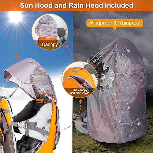 Baby Backpack Carrier, Safe Toddler Hiking Backpack Carrier Camping Child Carriers with Rain Cover Child Kid Sun Shade Large Storage Insulated Pocket, Adjustable Padded Child Seat - Jamouz