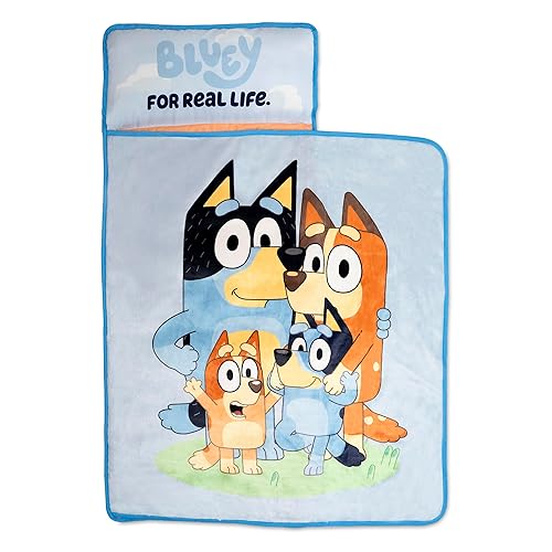 NoJo Bluey for Real Life Toddler Nap Mat - Includes Attached Pillow and Fleece Blanket - Jamouz