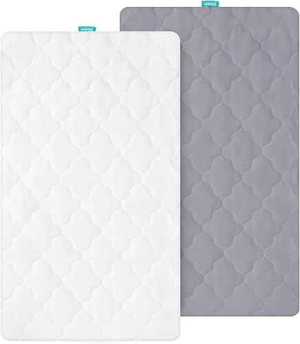 Bassinet Mattress Pad Cover Waterproof, Quilted Mattress Protector Sheets Fits All Mainstream Bassinet - Rectangle, Oval, Hourglass, 2 Pack, Ultra Soft Breathable, White and Grey - Jamouz