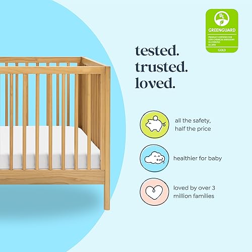 DaVinci Birdie 3-in-1 Convertible Baby Crib - GREENGUARD Gold Certified Crib - Convertible Crib to Toddler Bed and Daybed - Baby Bed w/ 4 Adjustable Heights - Easy to Assemble Wooden Crib - Honey - Jamouz