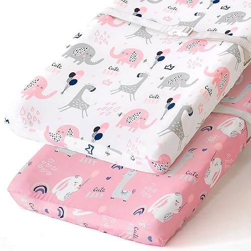 Stretchy Changing Pad Covers for Boys Girls,2 Pack Jersey Knit,Elephant & Whale - Jamouz