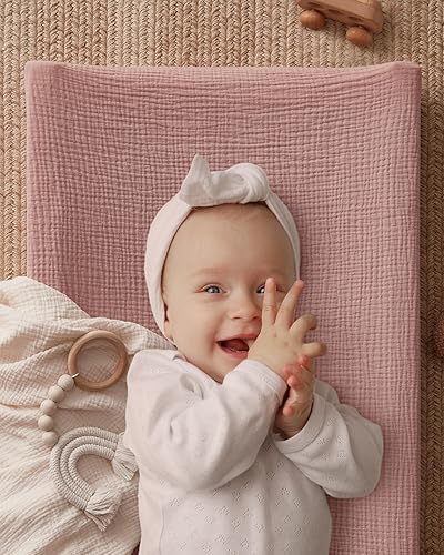 Blissful Diary Muslin Changing Pad Cover for Girls Boys, Ultra Soft Breathable Cotton, Baby Diaper Change Table Pad Covers, 2Pack (Roman Green&Leaf) - Jamouz