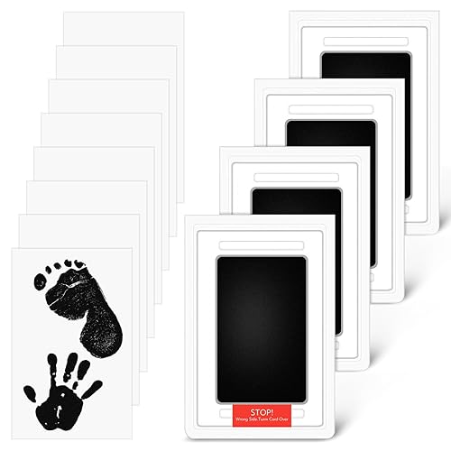 Baby Footprint Kit, 4-Pack Inkless Hand and Footprint Kit, Clean-Touch Baby Hand and Footprint Kit Dog Paw Print Kit Dog Nose Print Kit for Newborn and Pet, 4 Ink Pads and 8 Imprint Cards - Jamouz