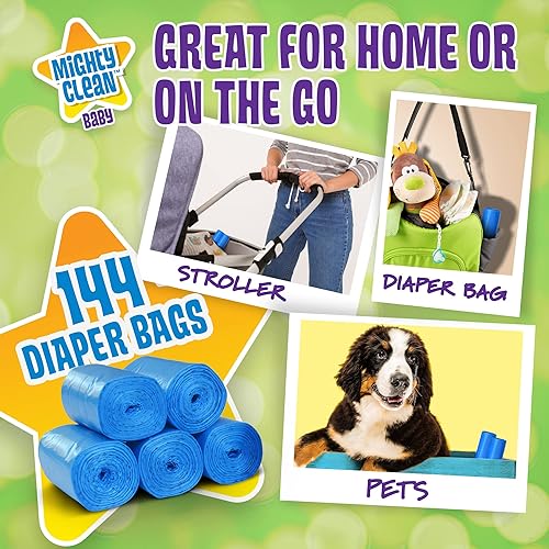 Mighty Clean Baby Disposable Diaper Bag Refill Rolls - Waste Sacks with Light Powder Scent - 72 Count - Jamouz