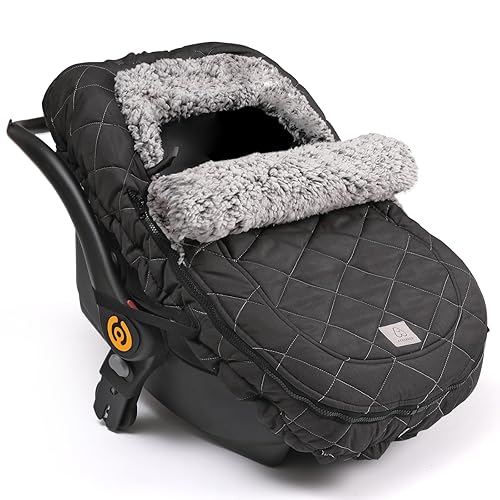ACRABROS Car Seat Cover Baby: Winter Infant Carseat Canopy for Boy Girl Newborn Zipper Peeping Window Warm Cozy Cold Weather Waterproof Universal Fitted Heather Grey - Jamouz