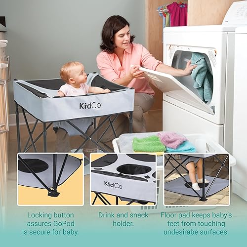 KidCo - GoPod Adjustable Height Travel Activity Seat with Floor Mat, Portable Baby Chair, Baby Activity Center (Midnight) - Jamouz