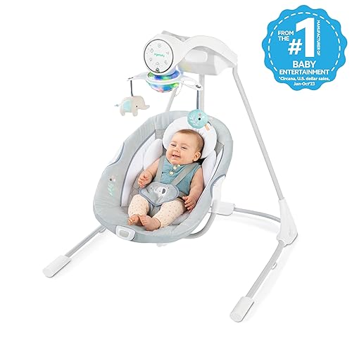 Ingenuity InLighten 5-Speed Baby Swing - Swivel Infant Seat, 5 Point Safety Harness, Nature Sounds, Lights - Nally Owl - Jamouz